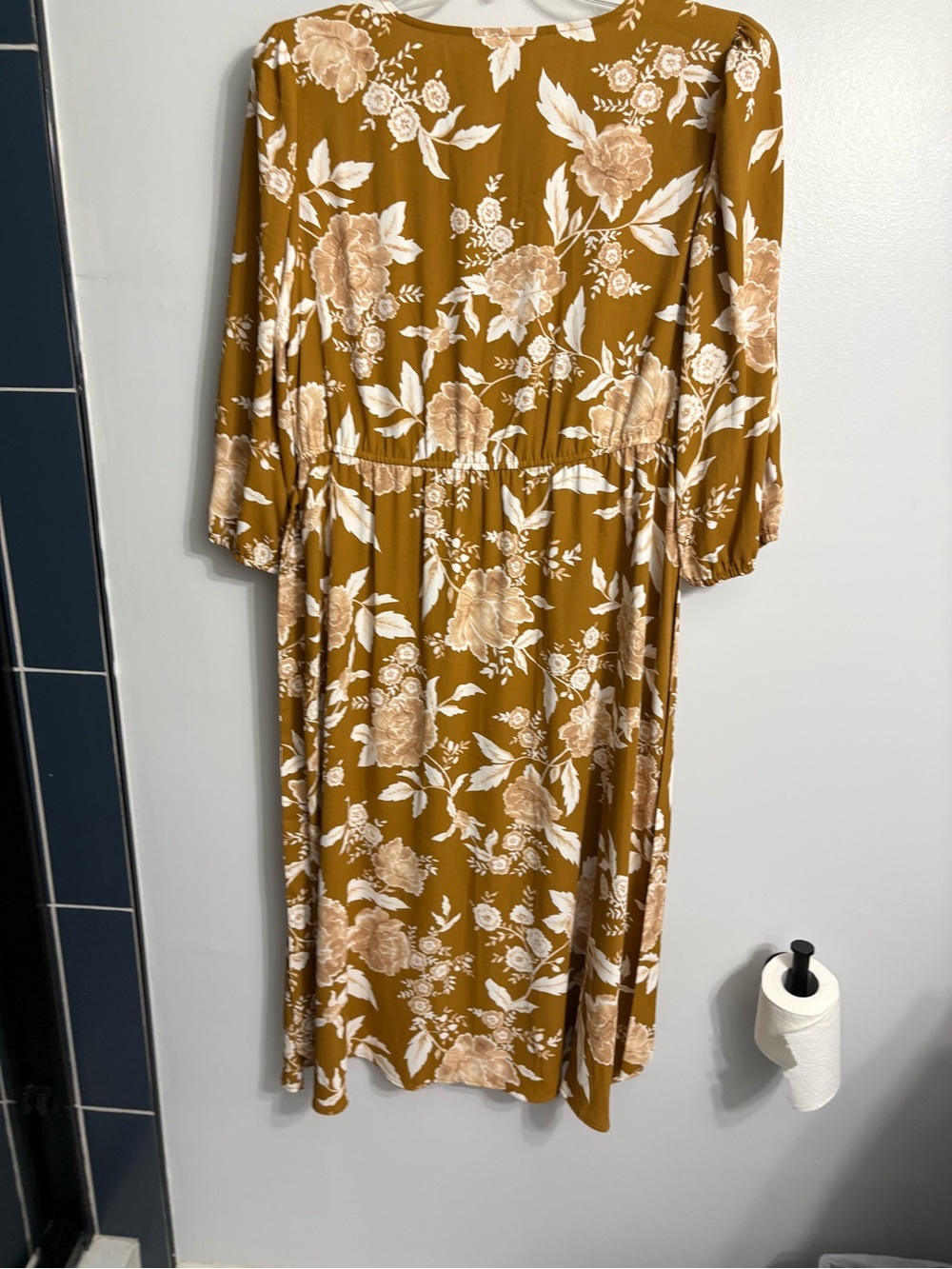 Women’s Floral Mustard Long Sleeve Dress midi M boho festival casual office 2X